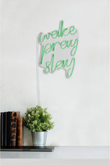 Lampă neon Wake Pray Slay, Diverse culori, 26x38x2 cm - Verde | SKU: 395NGR1749 | Lampă neon Wake Pray Slay, 26x38x2 cm, varianta Verde, produs pentru amenajarea locuinței, disponibil online în România la CasaMob