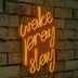 Galben | SKU: 395NGR1750 | Lampă neon Wake Pray Slay, 26x38x2 cm, varianta Galben, produs pentru amenajarea locuinței, disponibil online în România la CasaMob