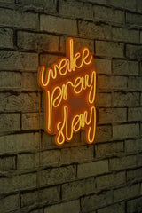 Lampă neon Wake Pray Slay, Diverse culori, 26x38x2 cm - Galben | SKU: 395NGR1750 | Lampă neon Wake Pray Slay, 26x38x2 cm, varianta Galben, produs pentru amenajarea locuinței, disponibil online în România la CasaMob