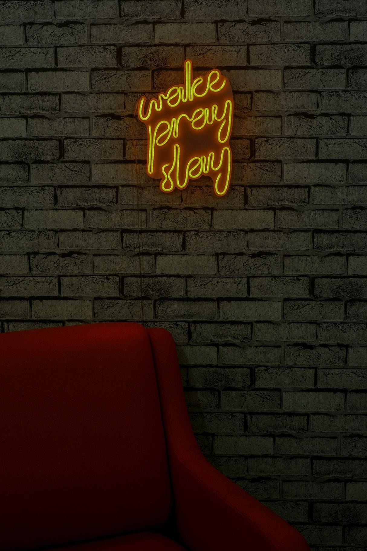 Lampă neon Wake Pray Slay, Diverse culori, 26x38x2 cm - Galben | SKU: 395NGR1750 | Lampă neon Wake Pray Slay, 26x38x2 cm, varianta Galben, produs pentru amenajarea locuinței, disponibil online în România la CasaMob