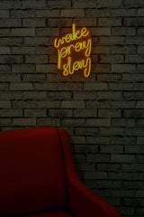 Lampă neon Wake Pray Slay, Diverse culori, 26x38x2 cm - Galben | SKU: 395NGR1750 | Lampă neon Wake Pray Slay, 26x38x2 cm, varianta Galben, produs pentru amenajarea locuinței, disponibil online în România la CasaMob