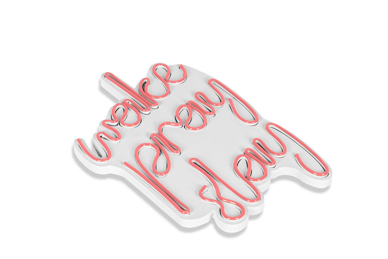 Roz | SKU: 395NGR1751 | Lampă neon Wake Pray Slay, 26x38x2 cm, varianta Roz, produs pentru amenajarea locuinței, disponibil online în România la CasaMob