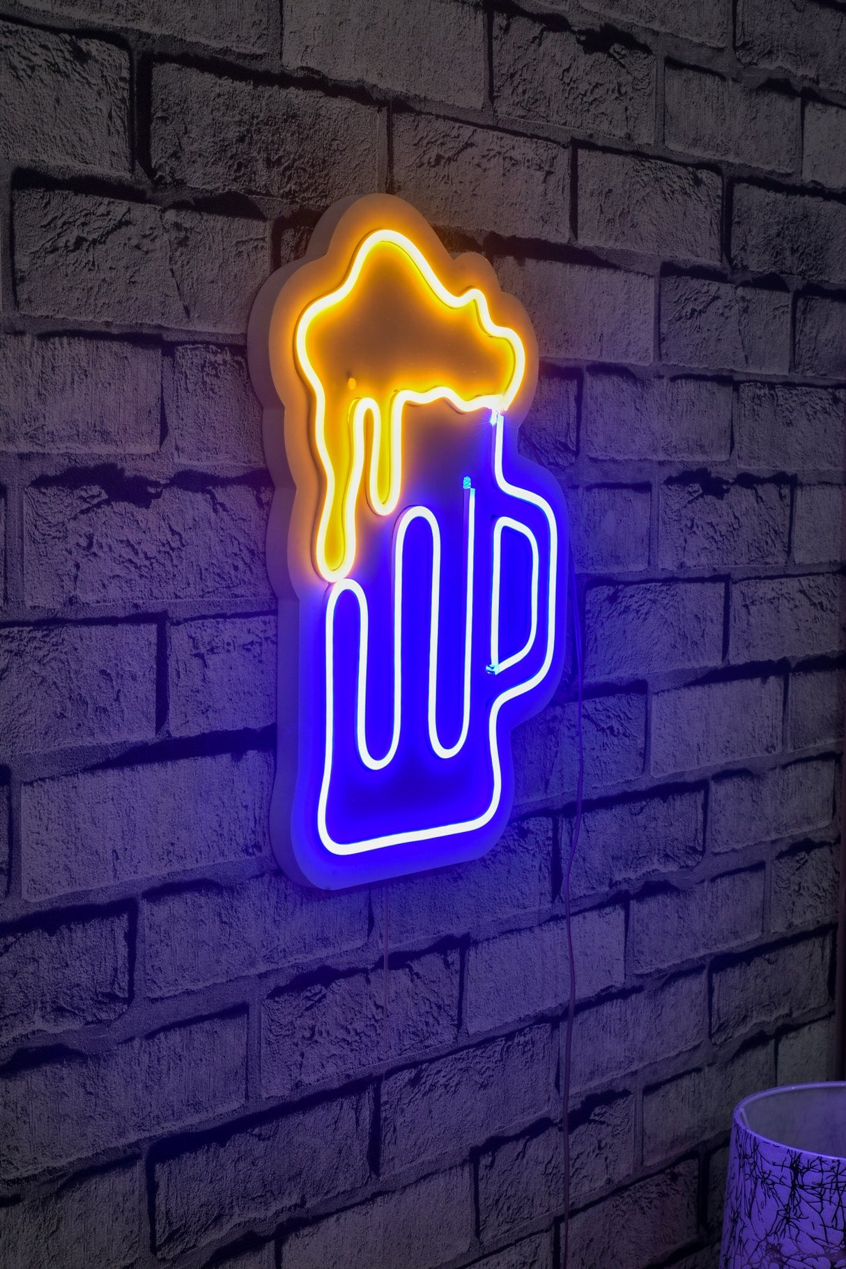 Lampă neon Beer Glass Yellow, Albastru - Galben, 26x35x2 cm