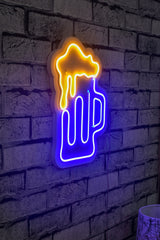 Lampă neon Beer Glass Yellow, Albastru - Galben, 26x35x2 cm