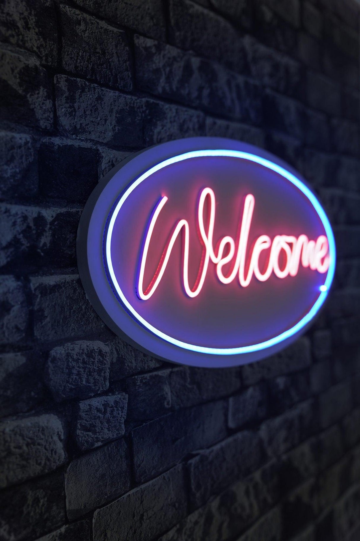 Lampă neon Welcome, Diverse culori, 29x58x2 cm - Albastru - Roz | SKU: 395NGR2223 | Lampă neon Welcome, 29x58x2 cm, varianta Albastru - Roz, produs pentru amenajarea locuinței, disponibil online în România la CasaMob