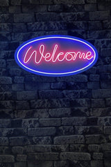 Lampă neon Welcome, Diverse culori, 29x58x2 cm - Albastru - Roz | SKU: 395NGR2223 | Lampă neon Welcome, 29x58x2 cm, varianta Albastru - Roz, produs pentru amenajarea locuinței, disponibil online în România la CasaMob