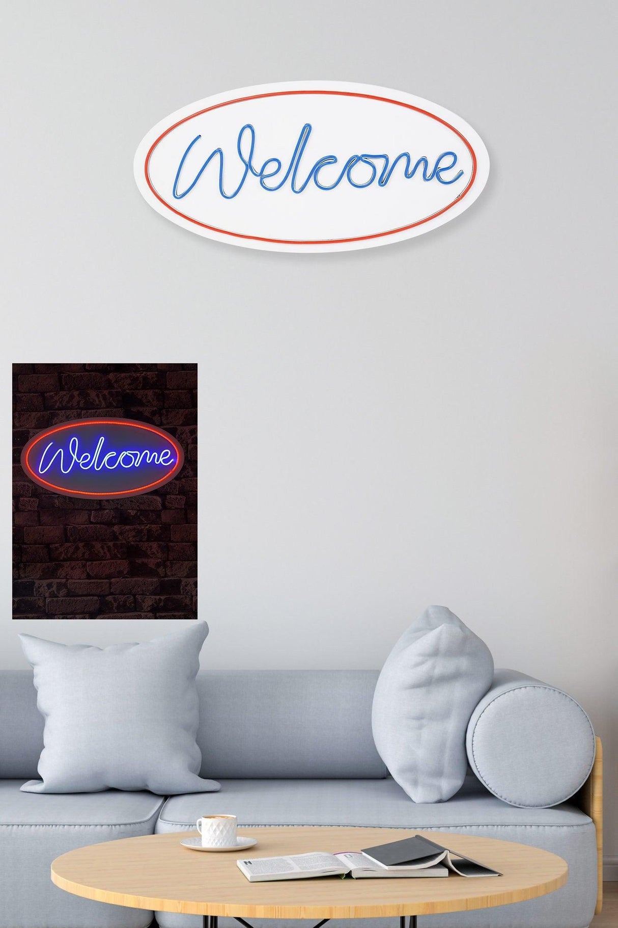 Lampă neon Welcome, Diverse culori, 29x58x2 cm - Roșu - Albastru | SKU: 395NGR2224 | Lampă neon Welcome, 29x58x2 cm, varianta Roșu - Albastru, produs pentru amenajarea locuinței, disponibil online în România la CasaMob