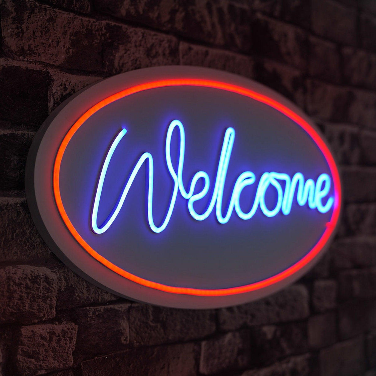 Lampă neon Welcome, Diverse culori, 29x58x2 cm - Roșu - Albastru | SKU: 395NGR2224 | Lampă neon Welcome, 29x58x2 cm, varianta Roșu - Albastru, produs pentru amenajarea locuinței, disponibil online în România la CasaMob