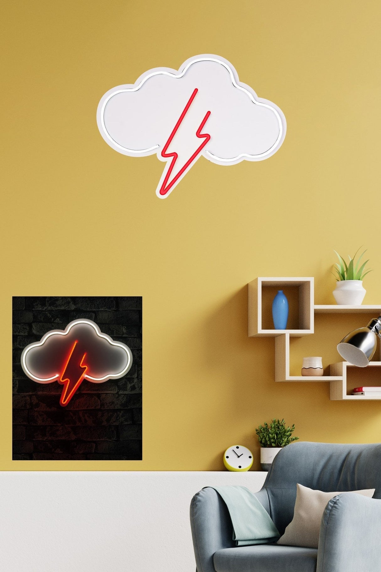Lampă neon Thunder Storm, Diverse culori, Diverse dimensiuni - Alb - Roșu - 45x35x3 cm | SKU: 395NGR2396 | Lampă neon Thunder Storm, varianta Alb - Roșu - 45x35x3 cm, produs pentru amenajarea locuinței, disponibil online în România la CasaMob