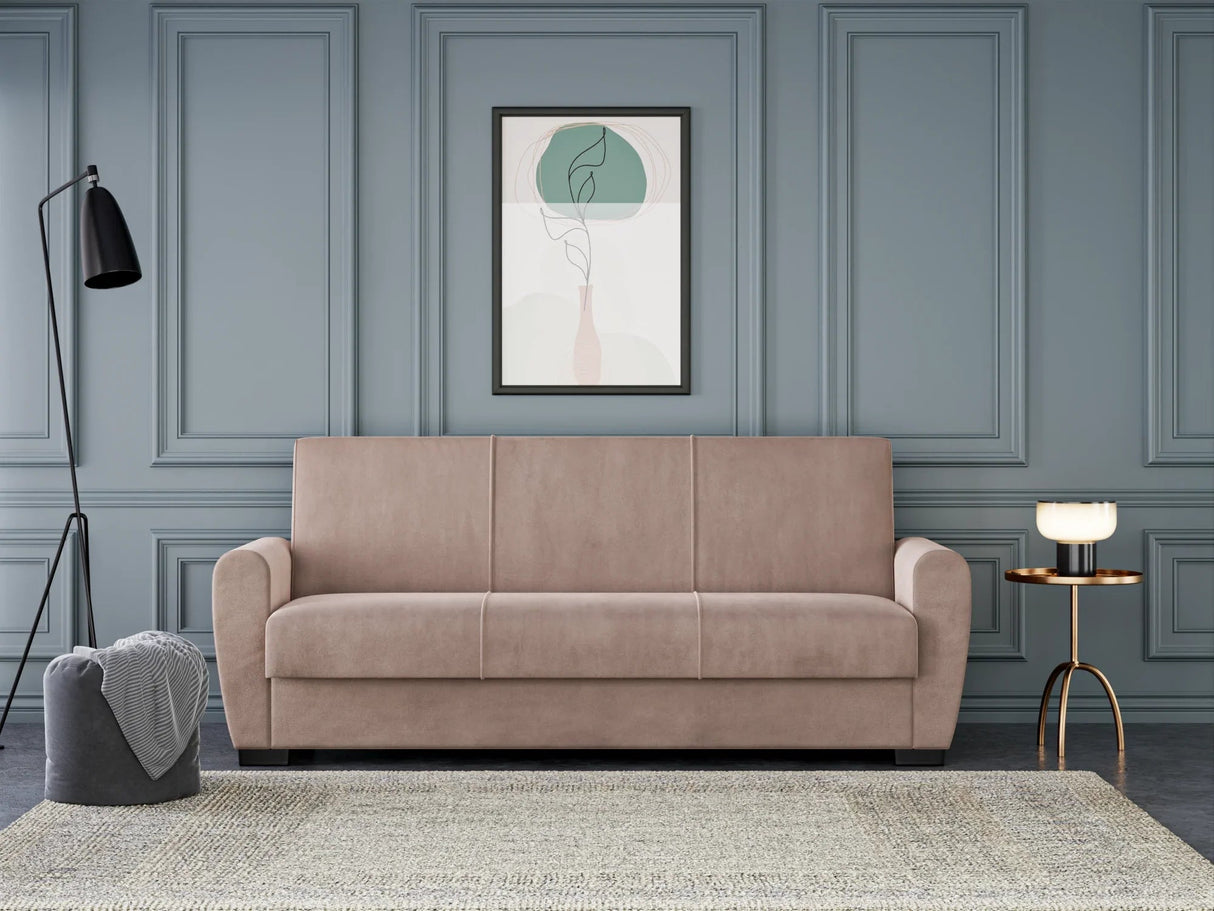 Canapea extensibilă 3 locuri Valencia, cu ladă de depozitare, Diverse culori, 220x68x90 cm - Bej | SKU: 3SBC/xx-SWG003 | Canapea extensibilă 3 locuri Valencia, cu ladă de depozitare, 220x68x90 cm, varianta Bej, produs pentru amenajarea locuinței, disponibil online în România la CasaMob