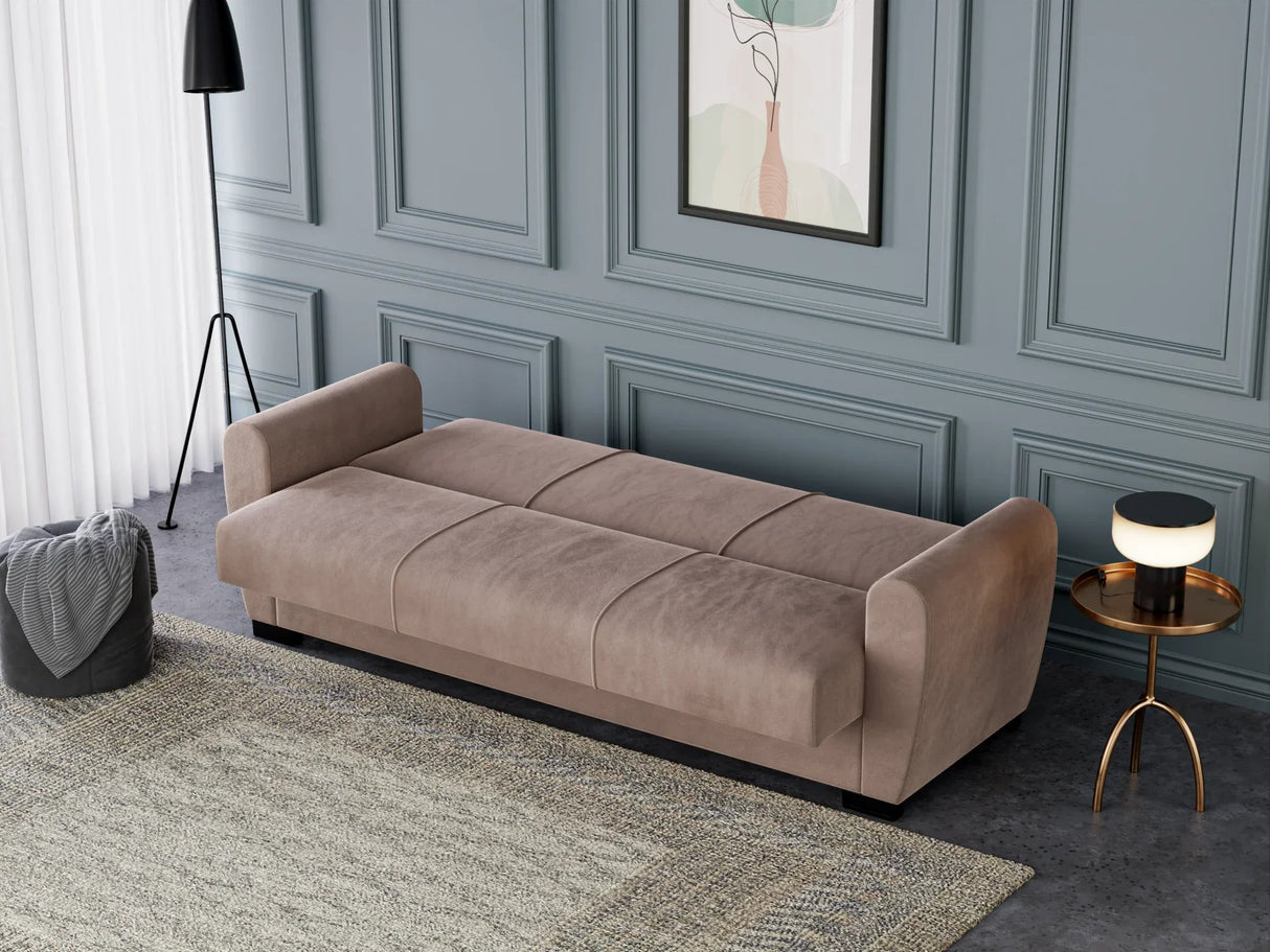 Canapea extensibilă 3 locuri Valencia, cu ladă de depozitare, Diverse culori, 220x68x90 cm - Bej | SKU: 3SBC/xx-SWG003 | Canapea extensibilă 3 locuri Valencia, cu ladă de depozitare, 220x68x90 cm, varianta Bej, produs pentru amenajarea locuinței, disponibil online în România la CasaMob