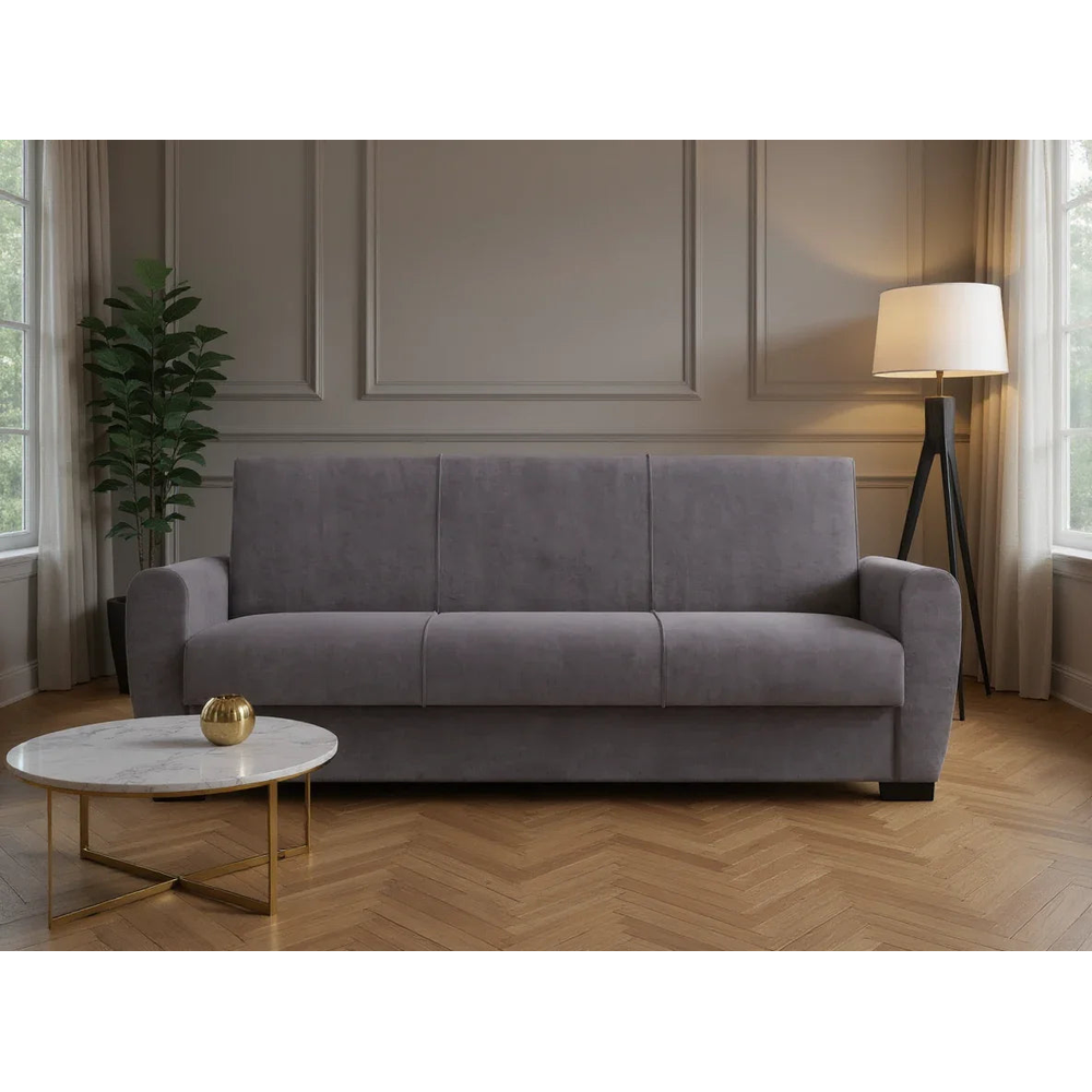 Canapea extensibilă 3 locuri Valencia, cu ladă de depozitare, Diverse culori, 220x68x90 cm - Gri închis | SKU: 3SBC/xx-SWG019 | Canapea extensibilă 3 locuri Valencia, cu ladă de depozitare, 220x68x90 cm, varianta Gri închis, produs pentru amenajarea locuinței, disponibil online în România la CasaMob