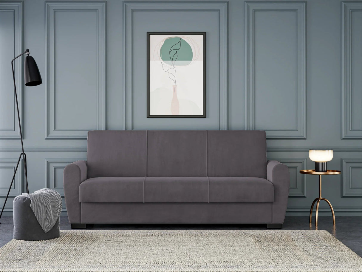 Canapea extensibilă 3 locuri Valencia, cu ladă de depozitare, Diverse culori, 220x68x90 cm - Gri închis | SKU: 3SBC/xx-SWG019 | Canapea extensibilă 3 locuri Valencia, cu ladă de depozitare, 220x68x90 cm, varianta Gri închis, produs pentru amenajarea locuinței, disponibil online în România la CasaMob