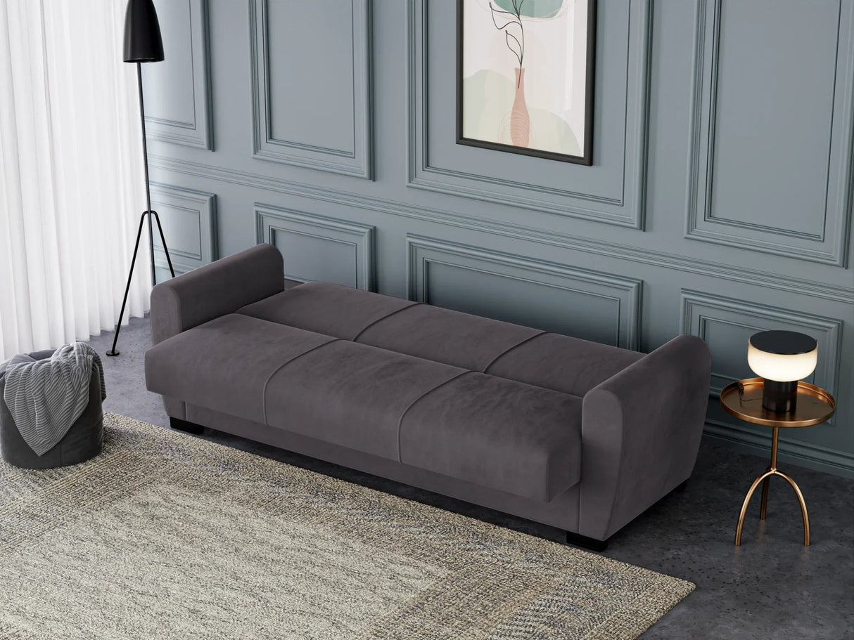 Canapea extensibilă 3 locuri Valencia, cu ladă de depozitare, Diverse culori, 220x68x90 cm - Gri închis | SKU: 3SBC/xx-SWG019 | Canapea extensibilă 3 locuri Valencia, cu ladă de depozitare, 220x68x90 cm, varianta Gri închis, produs pentru amenajarea locuinței, disponibil online în România la CasaMob
