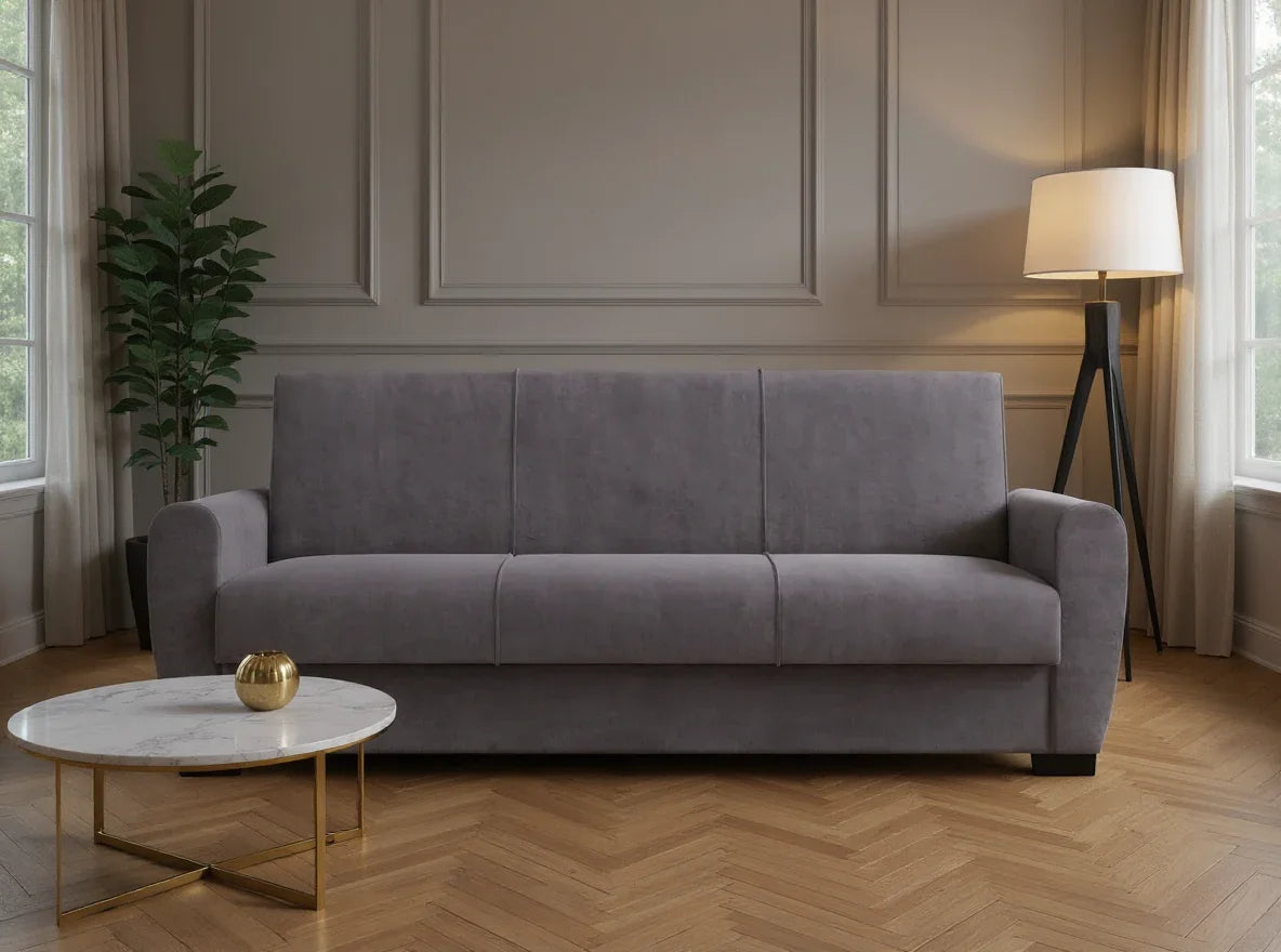 Canapea extensibilă 3 locuri Valencia, cu ladă de depozitare, Diverse culori, 220x68x90 cm - Gri închis | SKU: 3SBC/xx-SWG019 | Canapea extensibilă 3 locuri Valencia, cu ladă de depozitare, 220x68x90 cm, varianta Gri închis, produs pentru amenajarea locuinței, disponibil online în România la CasaMob