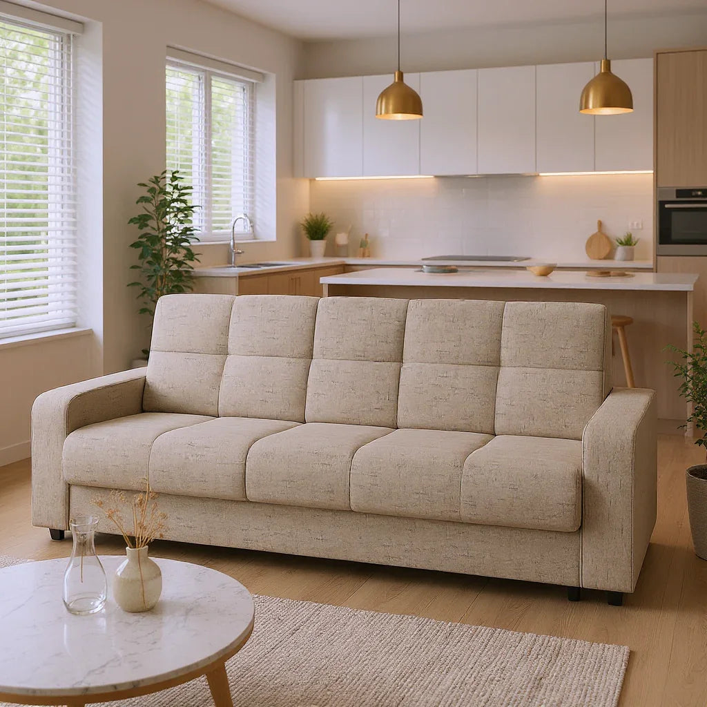 Canapea extensibilă 3 locuri Thassos, cu ladă de depozitare, Diverse culori, 220x70x90 cm - Bej | SKU: 3SBC/xx-YU031 | Canapea extensibilă 3 locuri Thassos, cu ladă de depozitare, 220x70x90 cm, varianta Bej, produs pentru amenajarea locuinței, disponibil online în România la CasaMob
