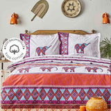 Set lenjerie de pat dublă Marsala, Portocaliu - Mov - Albastru - Alb, 240x260 cm