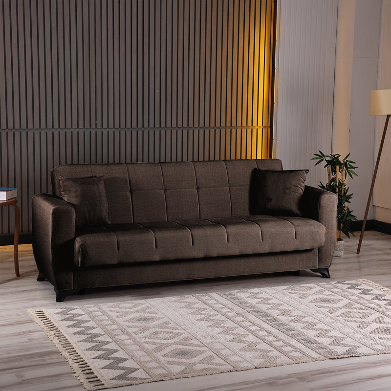 Canapea extensibilă Modesto, 3 locuri, Stofă, Maro, 213x84x86 cm