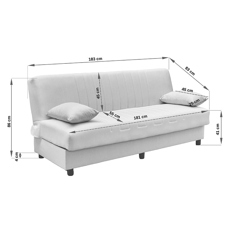 Canapea extensibilă Romina, 3 locuri, cu spațiu de depozitare, Stofă, Diverse culori, 180x75x85 cm - Bej | SKU: 438-000002 | Canapea extensibilă Romina, 3 locuri, cu spațiu de depozitare, Stofă, 180x75x85 cm, varianta Bej, produs pentru amenajarea locuinței, disponibil online în România la CasaMob