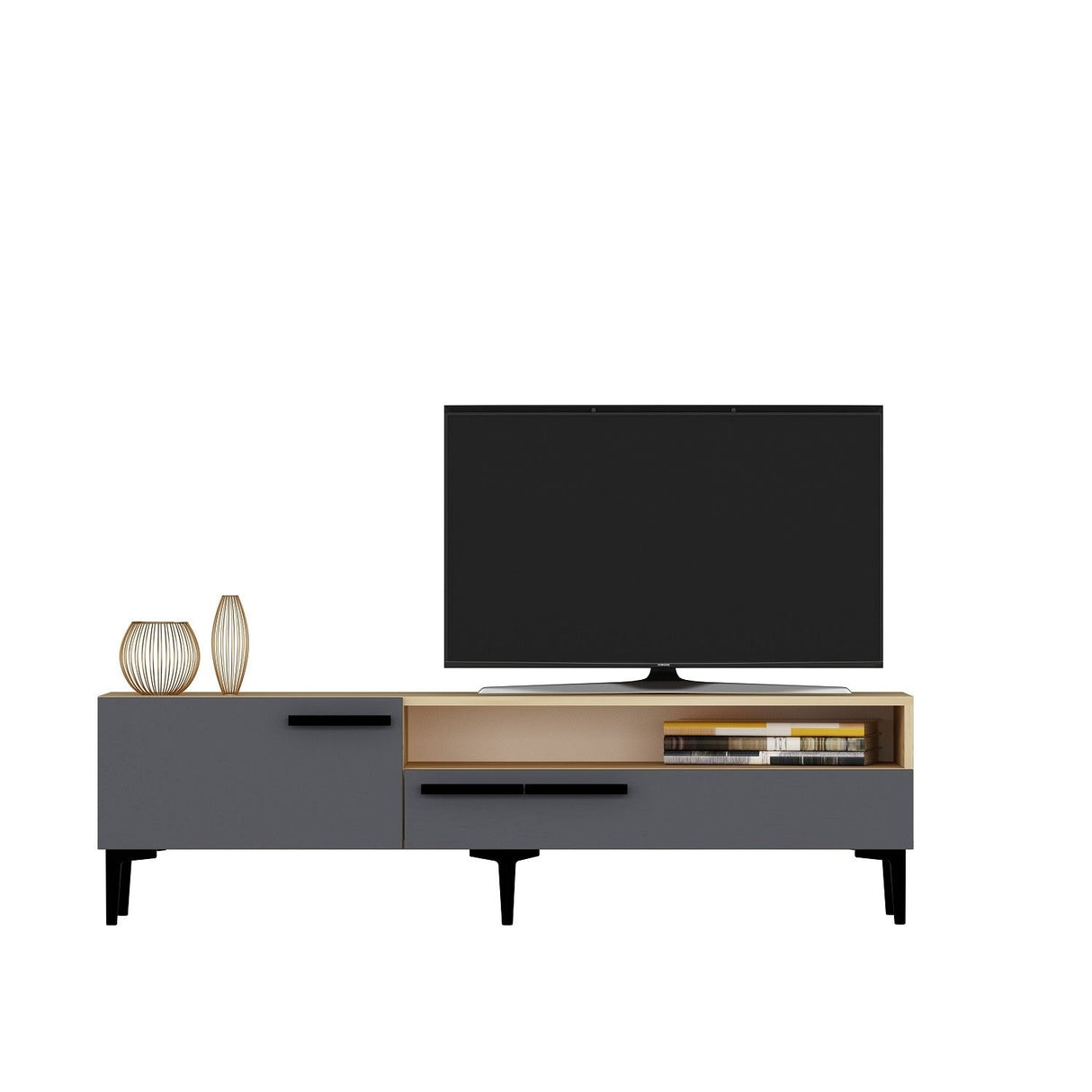 Comodă TV Zera, Diverse culori, 150x35x50 cm - Stejar - Alb | SKU: 475OLV1103 | Comodă TV Zera, 150x35x50 cm, varianta Stejar - Alb, produs pentru amenajarea locuinței, disponibil online în România la CasaMob