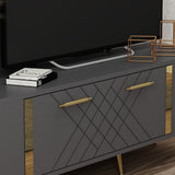 Comodă TV Detas, Diverse culori, 150x35x48 cm - Antracit - Auriu | SKU: 475OLV1138 | Comodă TV Detas, 150x35x48 cm, varianta Antracit - Auriu, produs pentru amenajarea locuinței, disponibil online în România la CasaMob