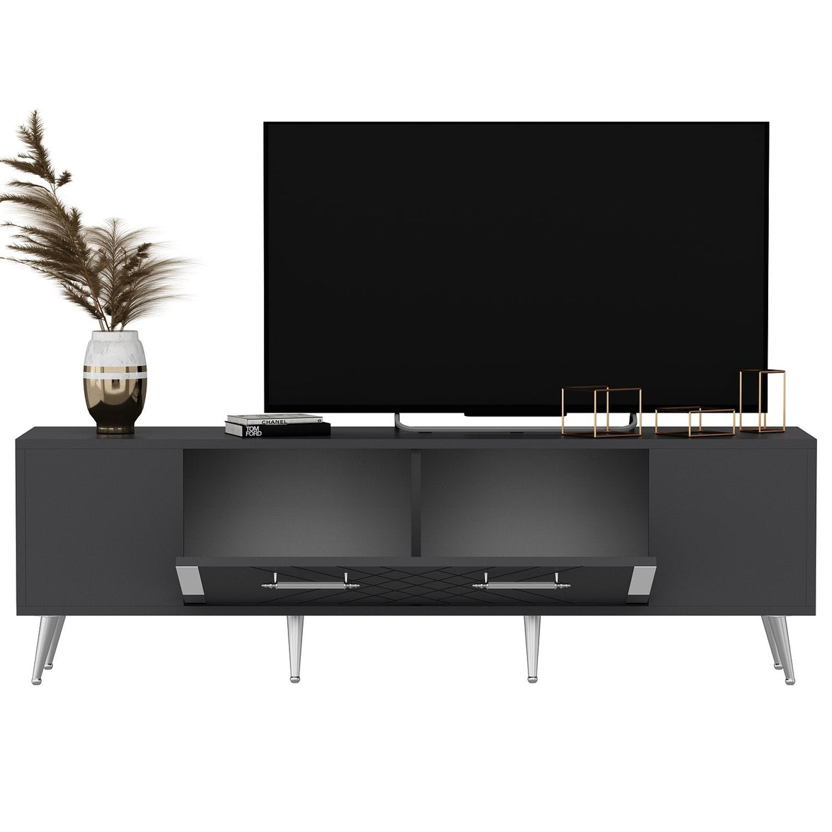 Comodă TV Detas, Diverse culori, 150x35x48 cm - Antracit - Argintiu | SKU: 475OLV1139 | Comodă TV Detas, 150x35x48 cm, varianta Antracit - Argintiu, produs pentru amenajarea locuinței, disponibil online în România la CasaMob