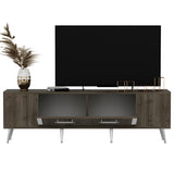 Comodă TV Detas, Diverse culori, 150x35x48 cm - Nuc - Argintiu | SKU: 475OLV1141 | Comodă TV Detas, 150x35x48 cm, varianta Nuc - Argintiu, produs pentru amenajarea locuinței, disponibil online în România la CasaMob