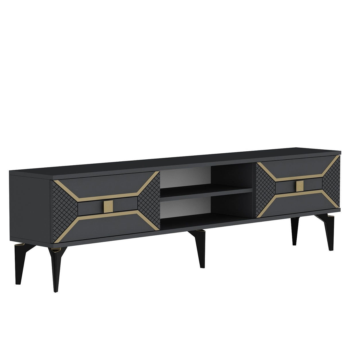 Comodă TV Yumedi, Diverse culori, 150x30x50 cm - Antracit - Auriu | SKU: 475OLV1158 | Comodă TV Yumedi, 150x30x50 cm, varianta Antracit - Auriu, produs pentru amenajarea locuinței, disponibil online în România la CasaMob