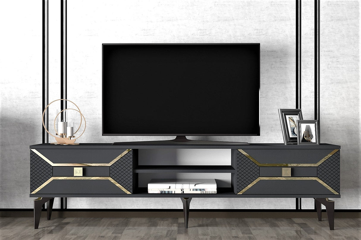 Comodă TV Yumedi, Diverse culori, 150x30x50 cm - Antracit - Auriu | SKU: 475OLV1158 | Comodă TV Yumedi, 150x30x50 cm, varianta Antracit - Auriu, produs pentru amenajarea locuinței, disponibil online în România la CasaMob