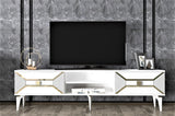 Comodă TV Yumedi, Diverse culori, 150x30x50 cm - Alb - Auriu | SKU: 475OLV1160 | Comodă TV Yumedi, 150x30x50 cm, varianta Alb - Auriu, produs pentru amenajarea locuinței, disponibil online în România la CasaMob