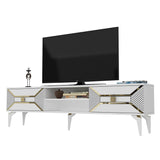 Comodă TV Yumedi, Diverse culori, 150x30x50 cm - Alb - Auriu | SKU: 475OLV1160 | Comodă TV Yumedi, 150x30x50 cm, varianta Alb - Auriu, produs pentru amenajarea locuinței, disponibil online în România la CasaMob