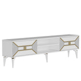Comodă TV Yumedi, Diverse culori, 150x30x50 cm - Alb - Auriu | SKU: 475OLV1160 | Comodă TV Yumedi, 150x30x50 cm, varianta Alb - Auriu, produs pentru amenajarea locuinței, disponibil online în România la CasaMob