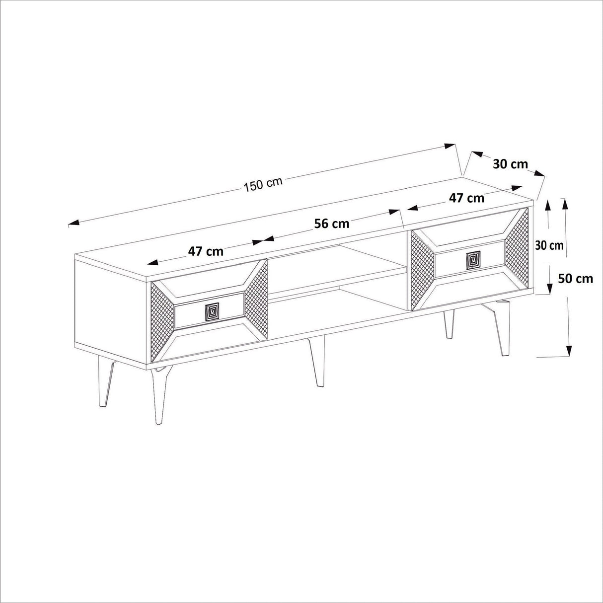 Comodă TV Yumedi, Diverse culori, 150x30x50 cm - Alb - Auriu | SKU: 475OLV1160 | Comodă TV Yumedi, 150x30x50 cm, varianta Alb - Auriu, produs pentru amenajarea locuinței, disponibil online în România la CasaMob
