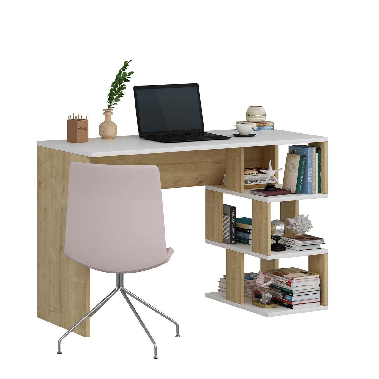 Birou Dardanos, Diverse culori, 110x50x74 cm - Alb - Stejar safir | SKU: 475OLV1208 | Birou Dardanos, 110x50x74 cm, varianta Alb - Stejar safir, produs pentru amenajarea locuinței, disponibil online în România la CasaMob