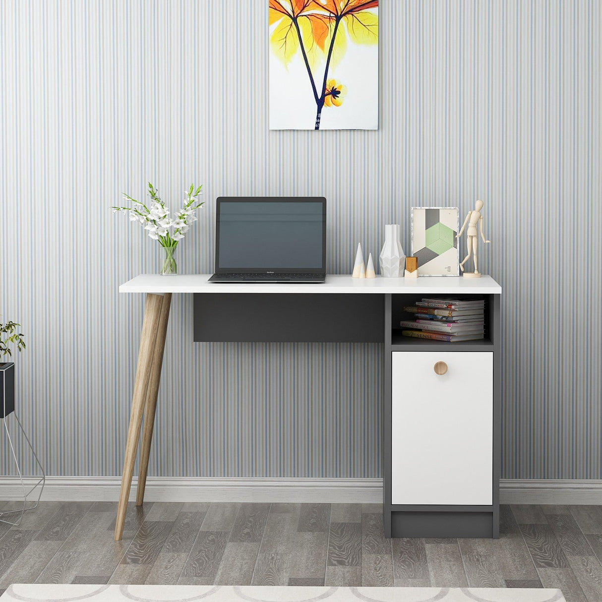 Birou Cannas, Diverse culori, 110x50x74 cm - Alb - Antracit | SKU: 475OLV1211 | Birou Cannas, 110x50x74 cm, varianta Alb - Antracit, produs pentru amenajarea locuinței, disponibil online în România la CasaMob