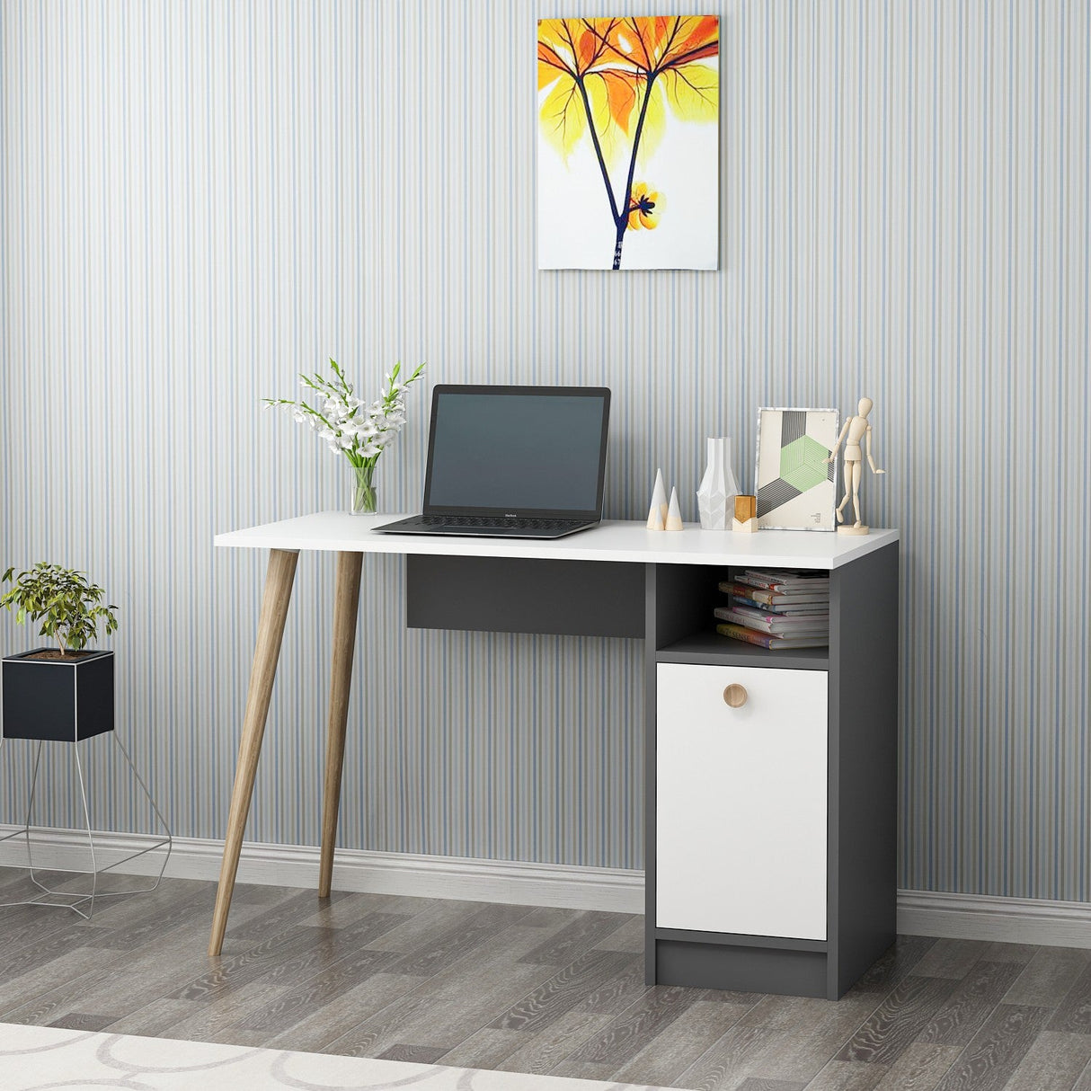 Birou Cannas, Diverse culori, 110x50x74 cm - Alb - Antracit | SKU: 475OLV1211 | Birou Cannas, 110x50x74 cm, varianta Alb - Antracit, produs pentru amenajarea locuinței, disponibil online în România la CasaMob