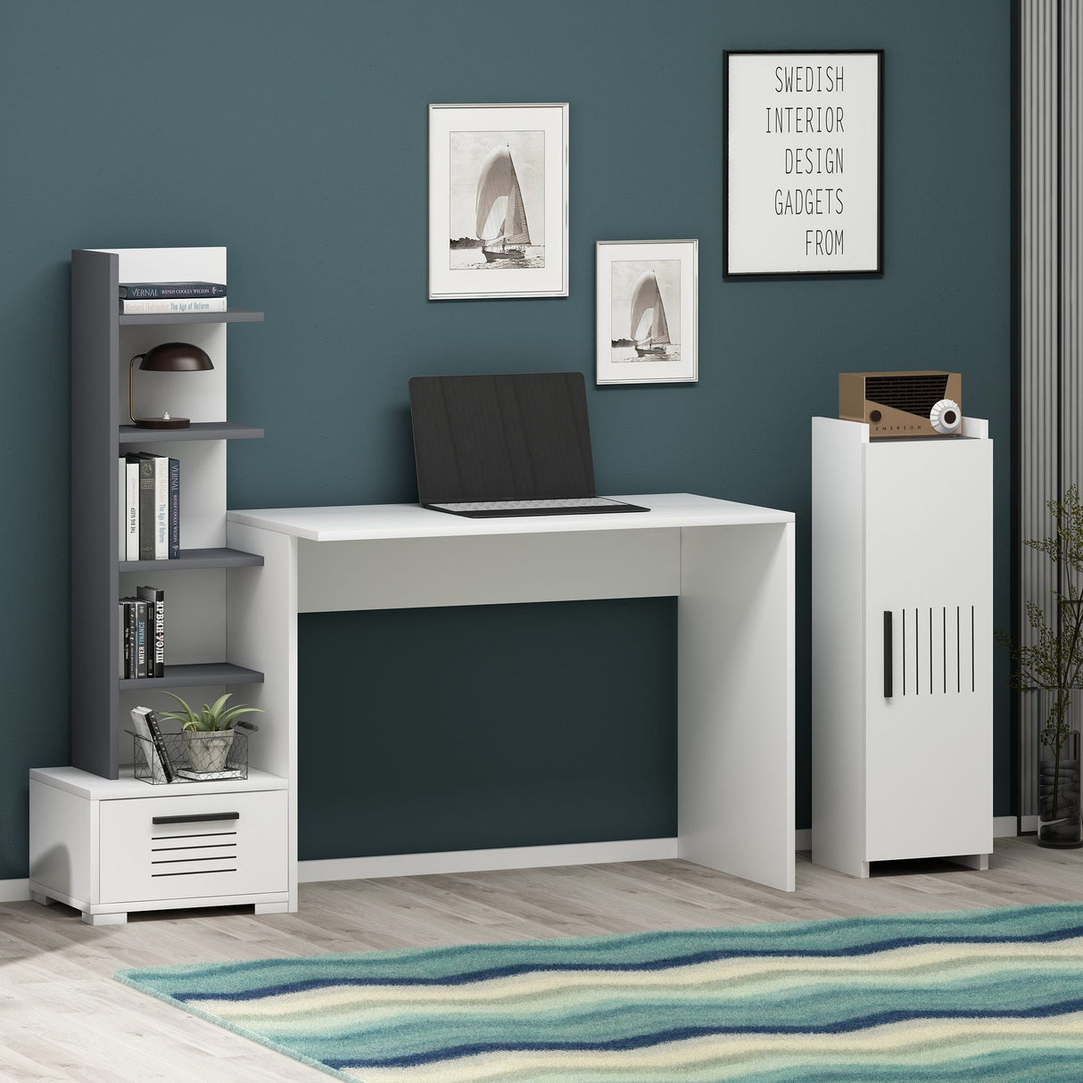 Birou Dawn, Diverse culori, 120x60x72 cm - Antracit - Alb | SKU: 475OLV1212 | Birou Dawn, 120x60x72 cm, varianta Antracit - Alb, produs pentru amenajarea locuinței, disponibil online în România la CasaMob