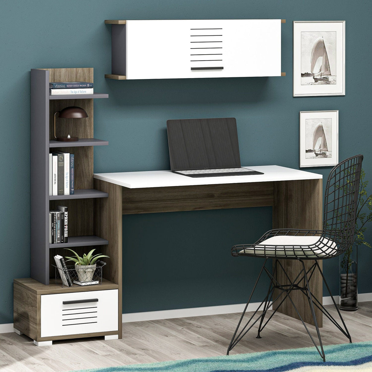 Birou Dawn, Diverse culori, 120x60x72 cm - Nuc - Alb - Antracit | SKU: 475OLV1214 | Birou Dawn, 120x60x72 cm, varianta Nuc - Alb - Antracit, produs pentru amenajarea locuinței, disponibil online în România la CasaMob