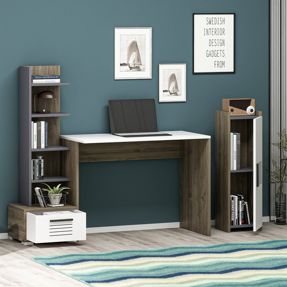 Birou Dawn, Diverse culori, 120x60x72 cm - Nuc - Alb - Antracit | SKU: 475OLV1214 | Birou Dawn, 120x60x72 cm, varianta Nuc - Alb - Antracit, produs pentru amenajarea locuinței, disponibil online în România la CasaMob