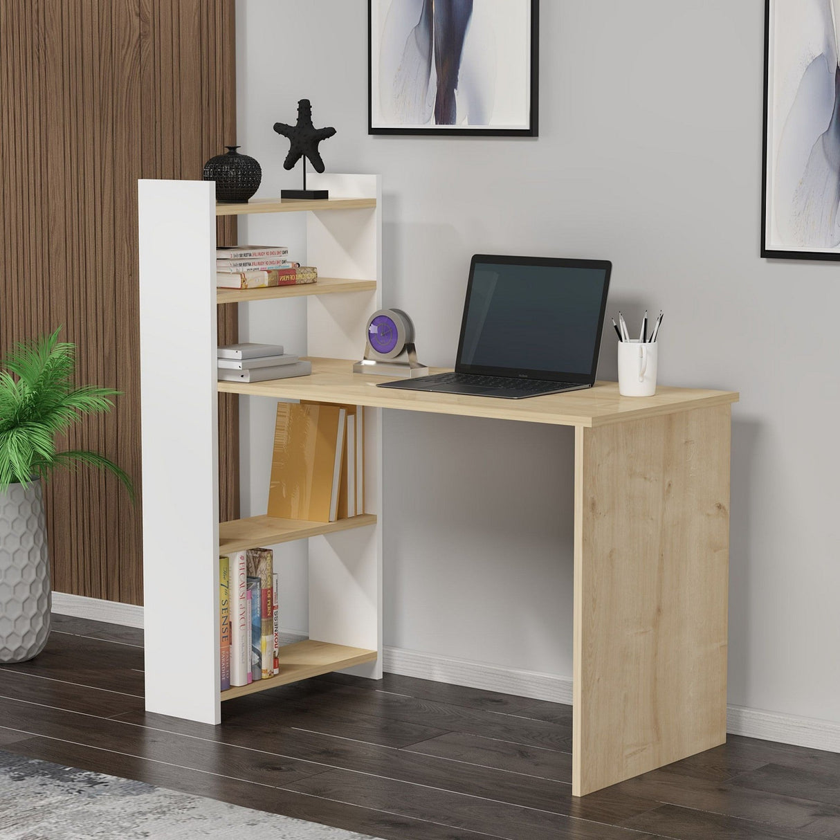 Birou Enna, Diverse culori, 110x50x110 cm - Stejar safir - Alb | SKU: 475OLV1217 | Birou Enna, 110x50x110 cm, varianta Stejar safir - Alb, produs pentru amenajarea locuinței, disponibil online în România la CasaMob