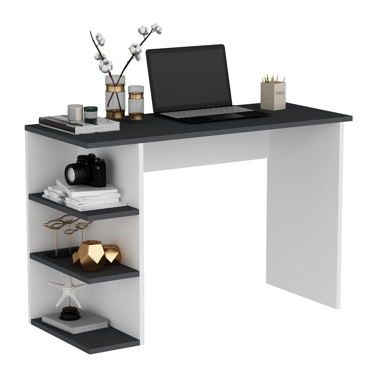Birou Dora, Diverse culori, 110x45x72 cm - Antracit - Alb | SKU: 475OLV1224 | Birou Dora, 110x45x72 cm, varianta Antracit - Alb, produs pentru amenajarea locuinței, disponibil online în România la CasaMob