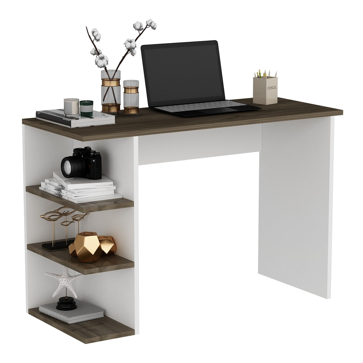 Birou Dora, Diverse culori, 110x45x72 cm - Nuc - Alb | SKU: 475OLV1226 | Birou Dora, 110x45x72 cm, varianta Nuc - Alb, produs pentru amenajarea locuinței, disponibil online în România la CasaMob