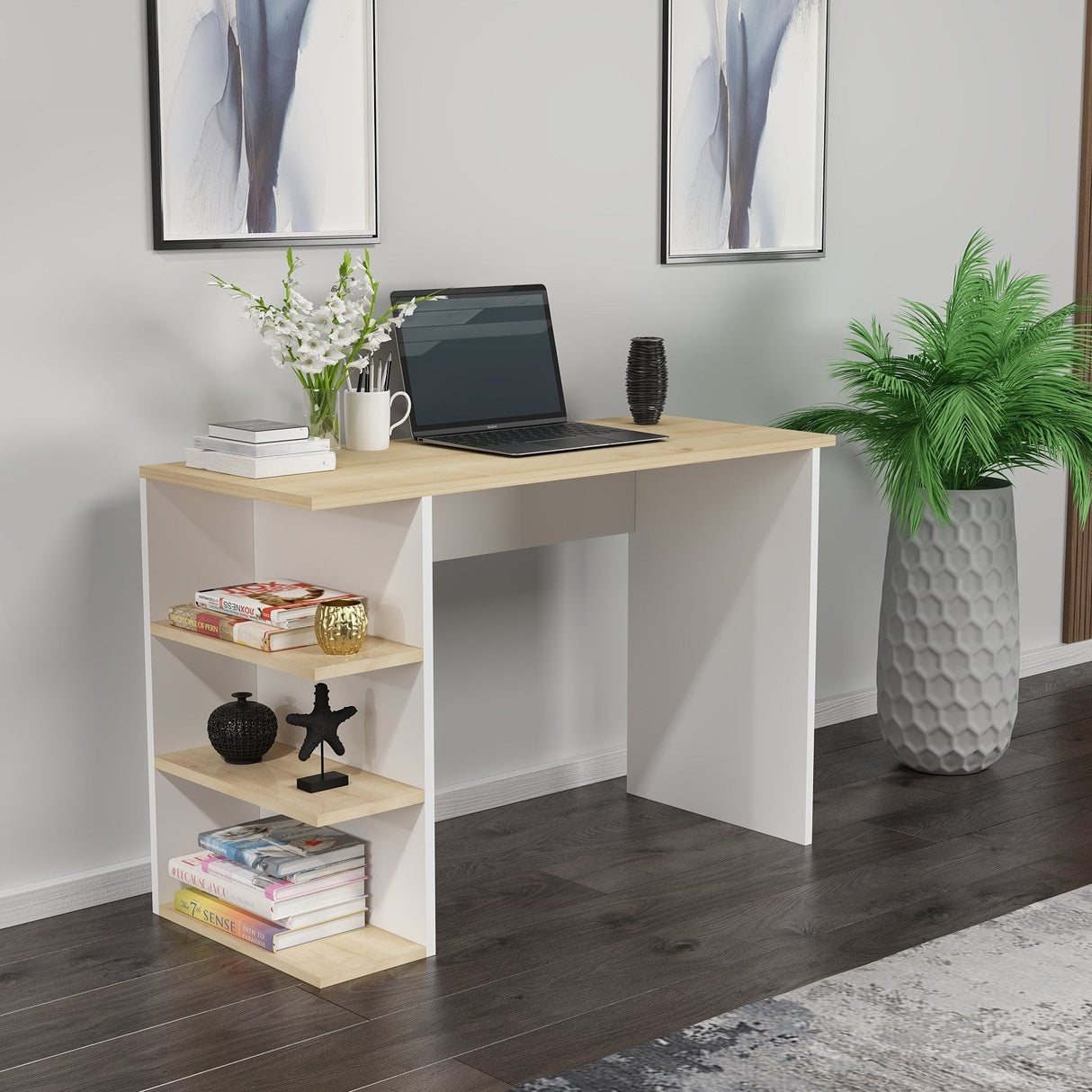 Birou Dora, Diverse culori, 110x45x72 cm - Stejar safir - Alb | SKU: 475OLV1228 | Birou Dora, 110x45x72 cm, varianta Stejar safir - Alb, produs pentru amenajarea locuinței, disponibil online în România la CasaMob