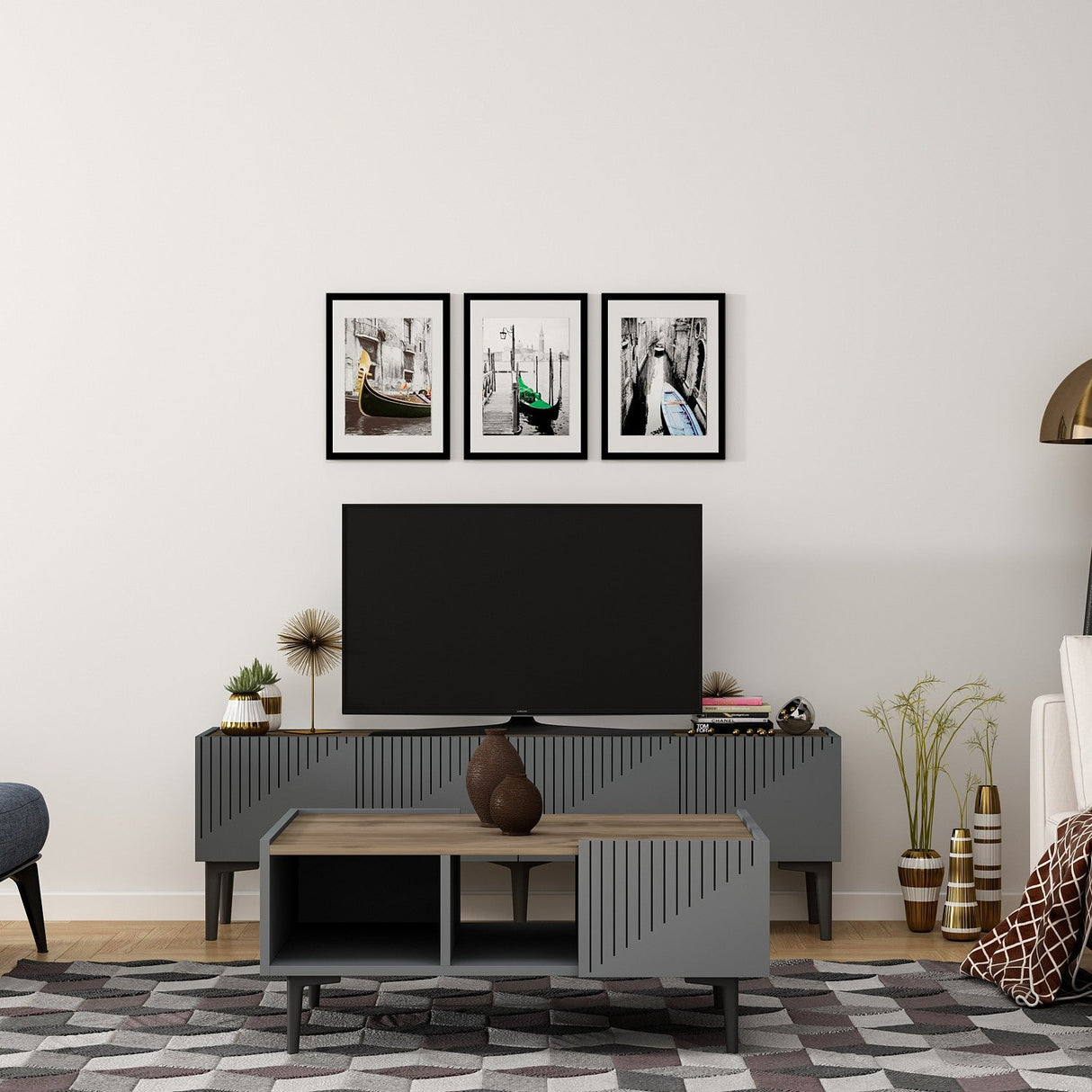 Măsuță de cafea Draw, Diverse culori, 94x62x40 cm - Antracit - Nuc | SKU: 475OLV1301 | Măsuță de cafea Draw, 94x62x40 cm, varianta Antracit - Nuc, produs pentru amenajarea locuinței, disponibil online în România la CasaMob