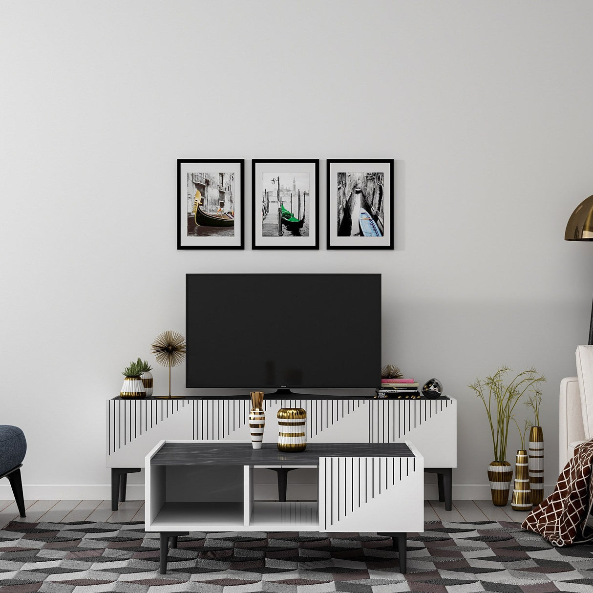 Măsuță de cafea Draw, Diverse culori, 94x62x40 cm - Alb - Negru | SKU: 475OLV1345 | Măsuță de cafea Draw, 94x62x40 cm, varianta Alb - Negru, produs pentru amenajarea locuinței, disponibil online în România la CasaMob