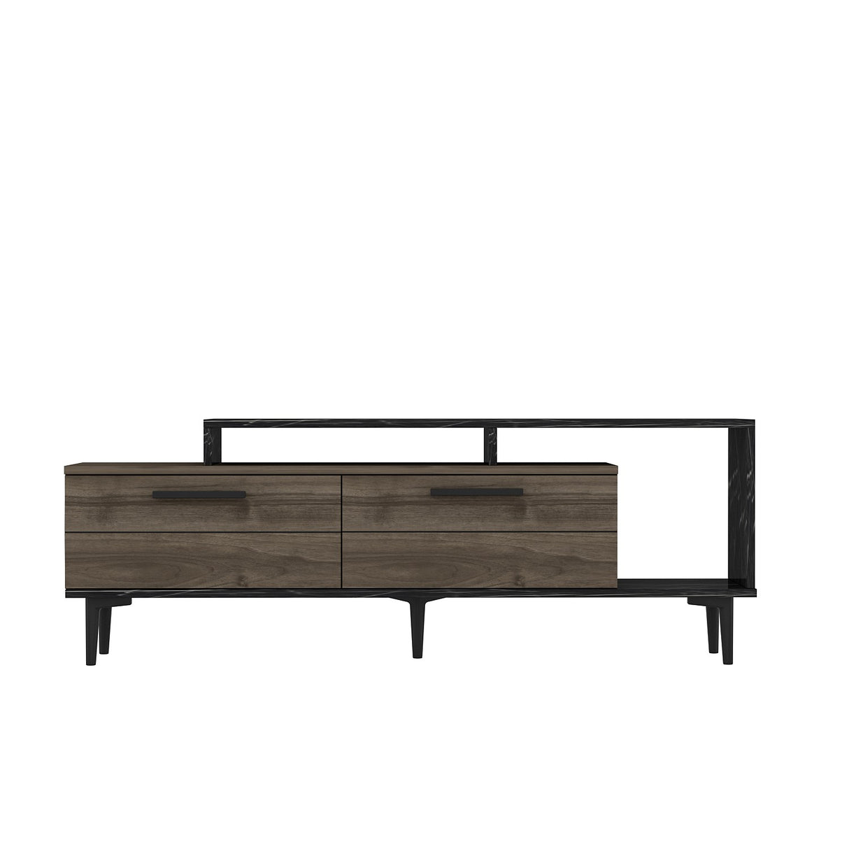 Comodă TV Niva, Diverse culori, 150x31x54 cm - Nuc - Black marble | SKU: 475OLV1402 | Comodă TV Niva, 150x31x54 cm, varianta Nuc - Black marble, produs pentru amenajarea locuinței, disponibil online în România la CasaMob