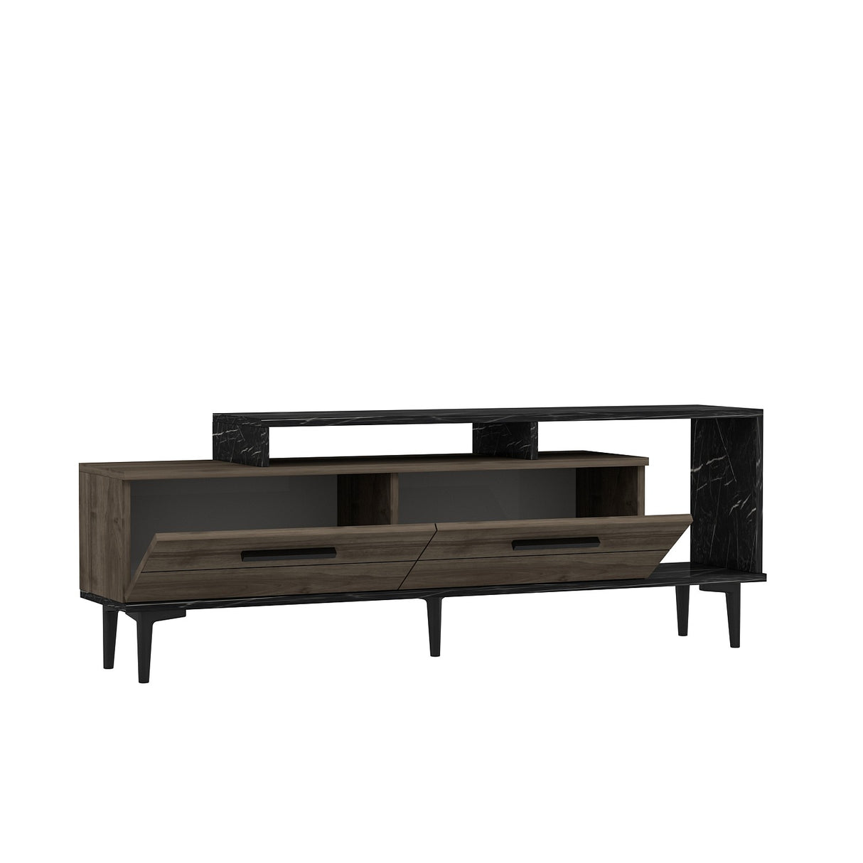 Comodă TV Niva, Diverse culori, 150x31x54 cm - Nuc - Black marble | SKU: 475OLV1402 | Comodă TV Niva, 150x31x54 cm, varianta Nuc - Black marble, produs pentru amenajarea locuinței, disponibil online în România la CasaMob