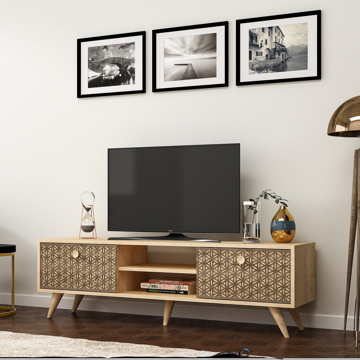 Comodă TV Newyork, Stejar safir, 150x35x45 cm