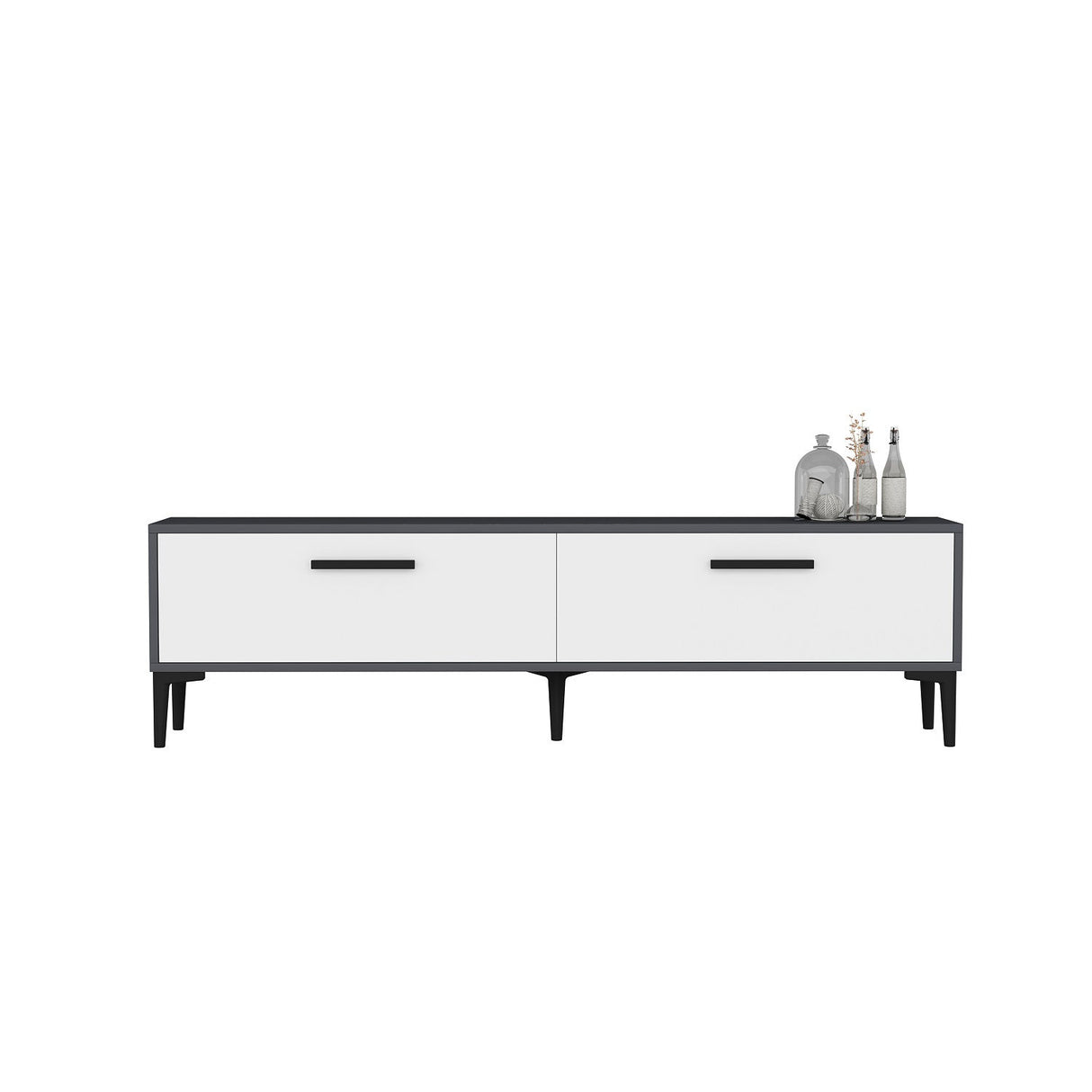 Comodă TV Inel, Diverse culori, 150x30x45 cm - Antracit - Alb | SKU: 475OLV1419 | Comodă TV Inel, 150x30x45 cm, varianta Antracit - Alb, produs pentru amenajarea locuinței, disponibil online în România la CasaMob