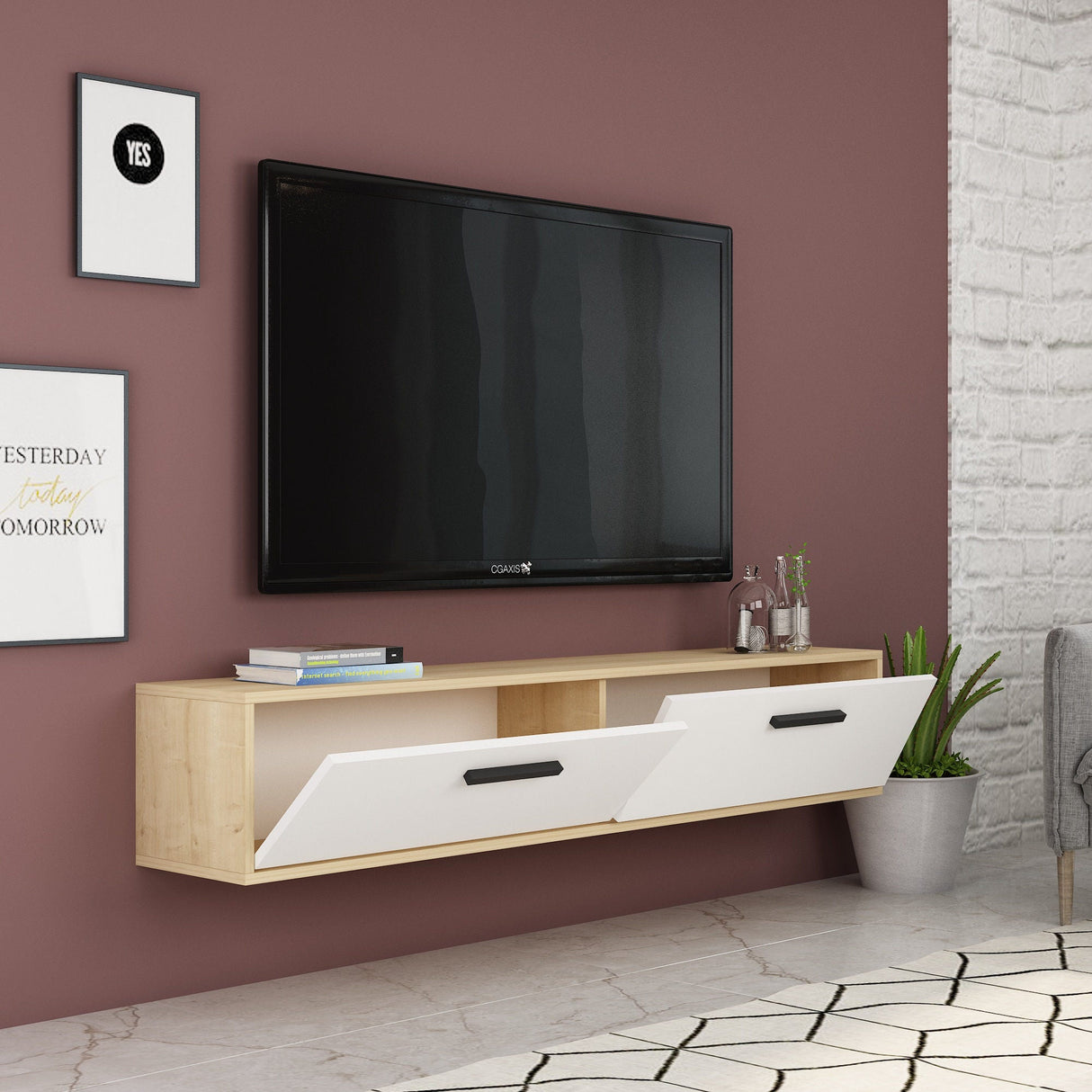 Comodă TV Inel, Diverse culori, 150x30x45 cm - Sapphire - Alb | SKU: 475OLV1421 | Comodă TV Inel, 150x30x45 cm, varianta Sapphire - Alb, produs pentru amenajarea locuinței, disponibil online în România la CasaMob